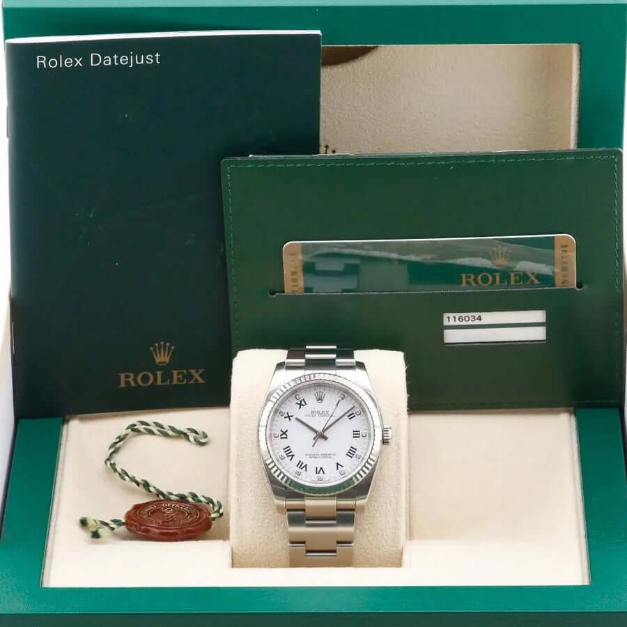 Rolex Oyster Perpetual 36 White Roman Diamond Dial 116034 Year: 2010 Rolex Oyster Perpetual 36 White Roman Diamond Dial 116034 Year: 2010