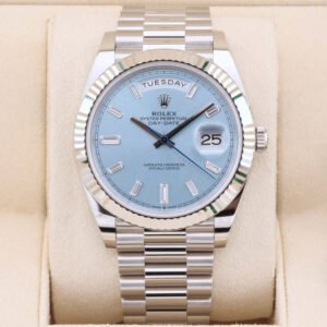 Rolex Day-Date 40 Platinum Ice Blue Baguette Dial